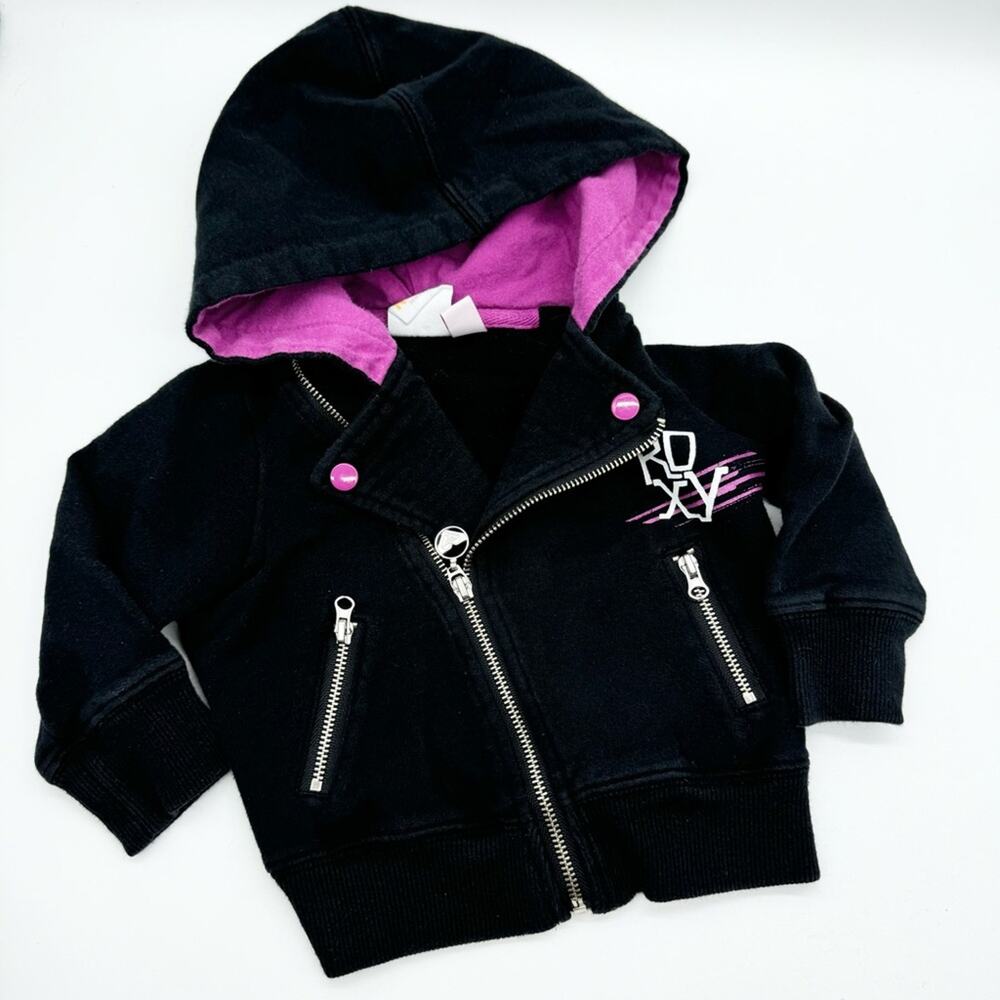 Vintage Y2K Full Zip Rocker Hoodie By Roxy Baby Teenie Wahine Black Size 6-9mos